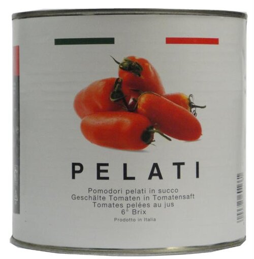 Pelati
Geschälte Tomaten in Tomatensaft 6.5 Brix
Pomodori pelati in succo  6.5 Brix